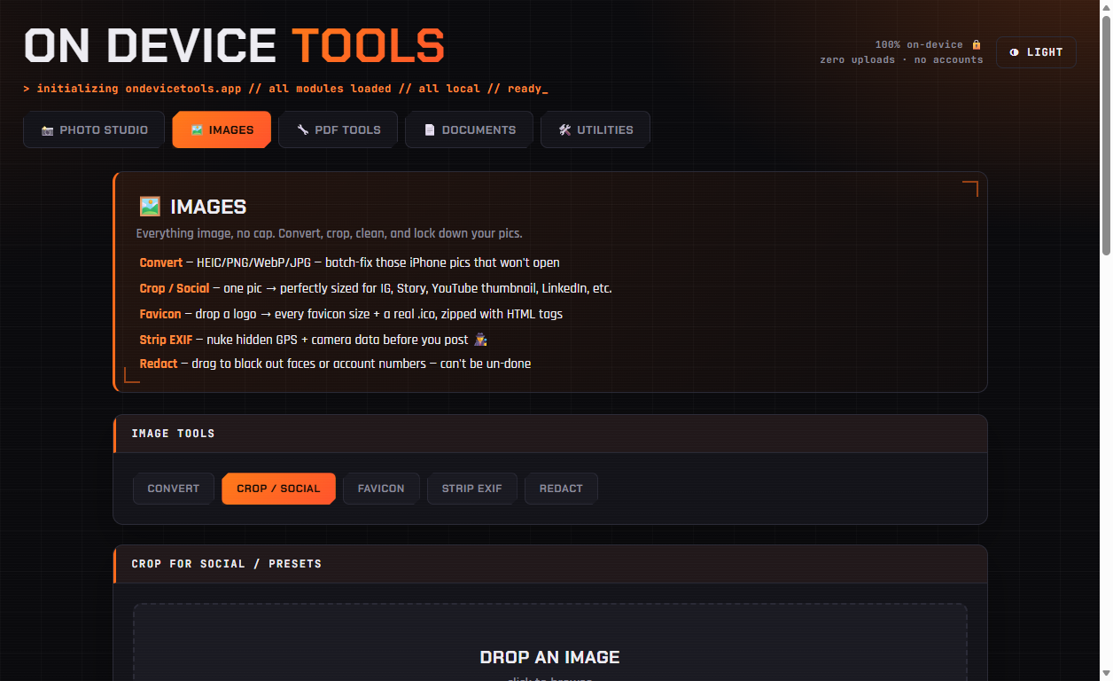 Crop and social presets in On Device Tools