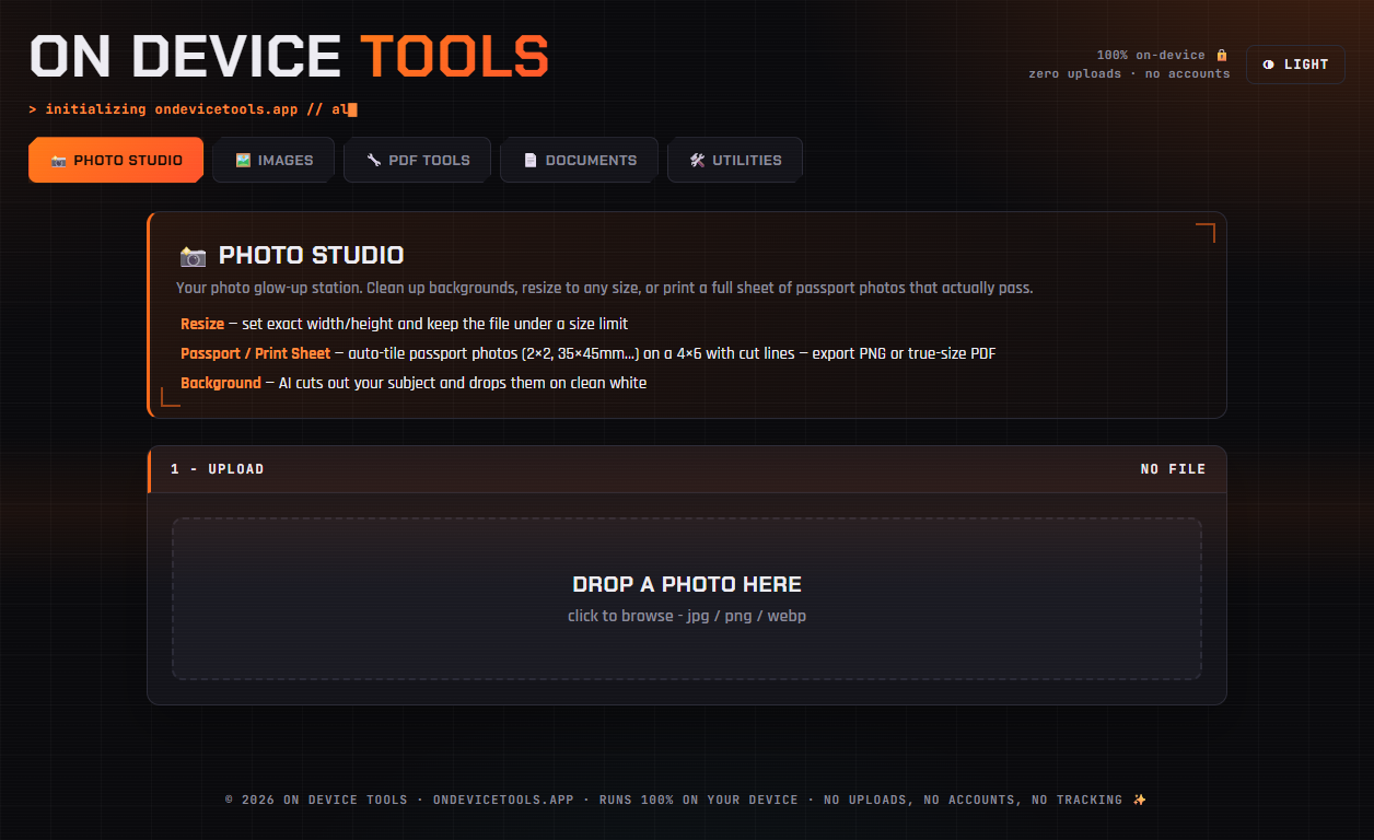 Photo Studio resize controls in On Device Tools
