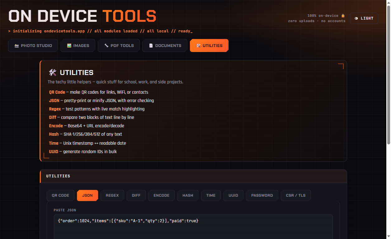 JSON formatter in On Device Tools